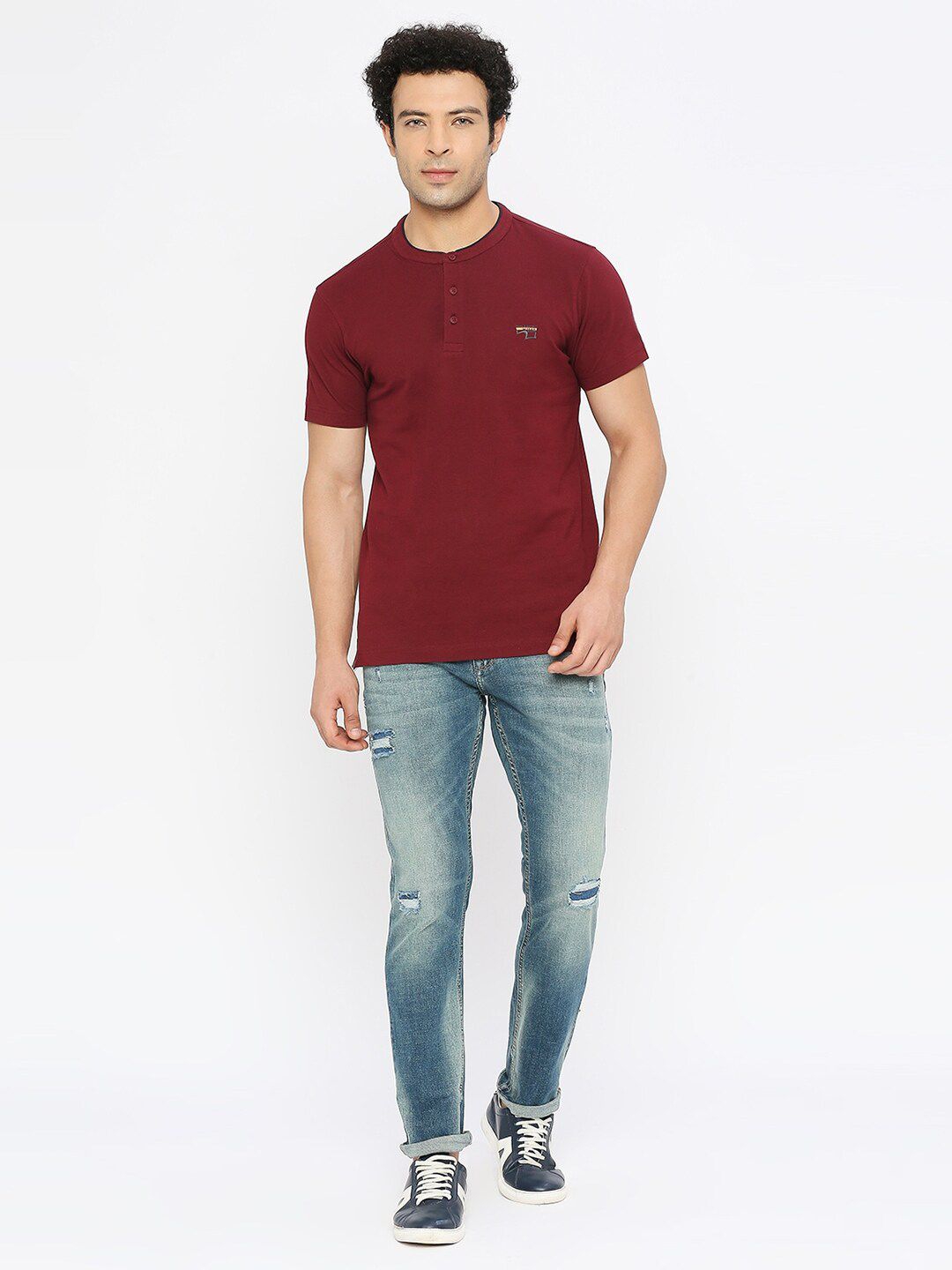 SPYKAR Henley Neck Cotton Casual T-Shirt