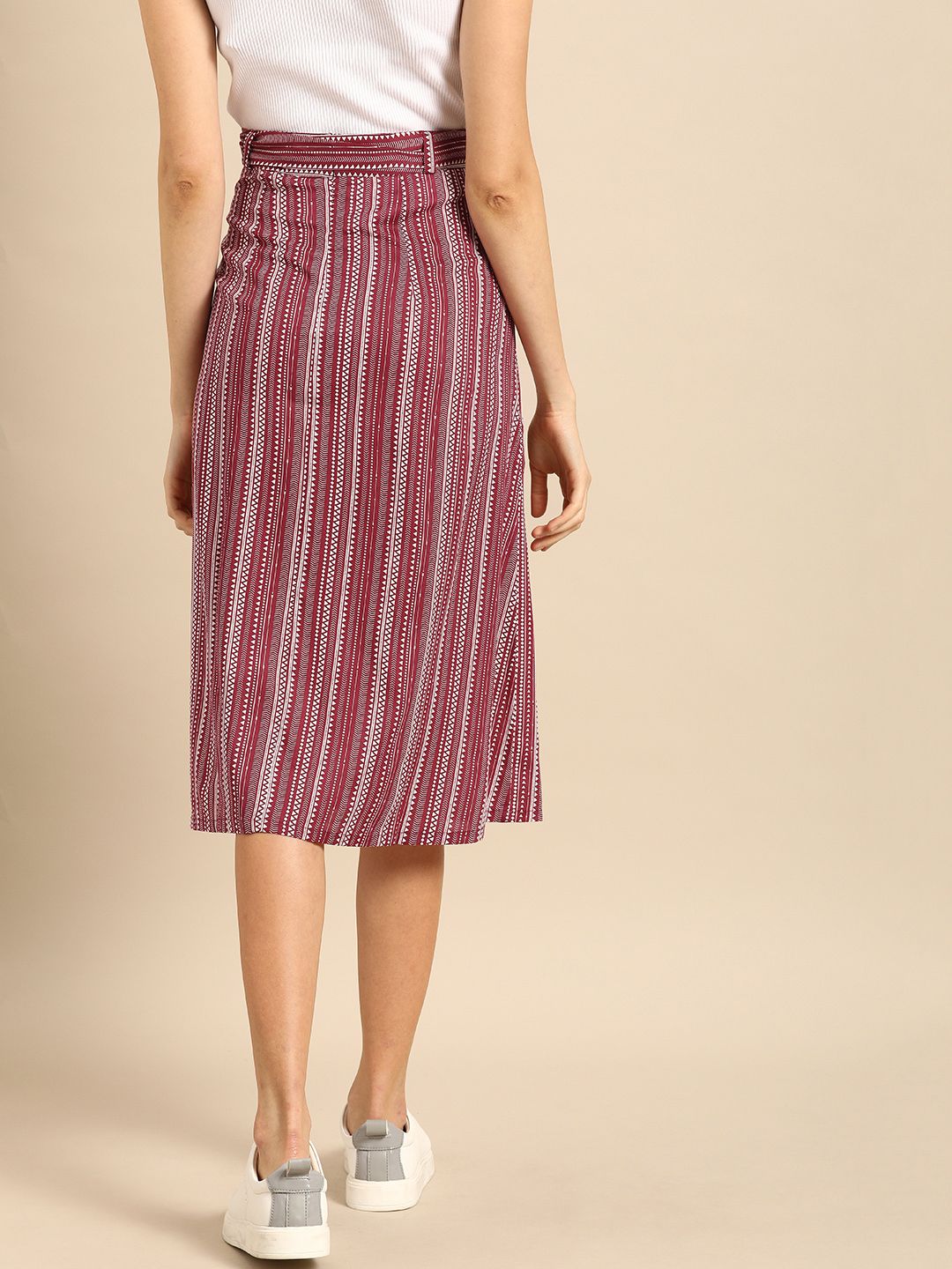 DressBerry Maroon & White Printed Flared Skirt