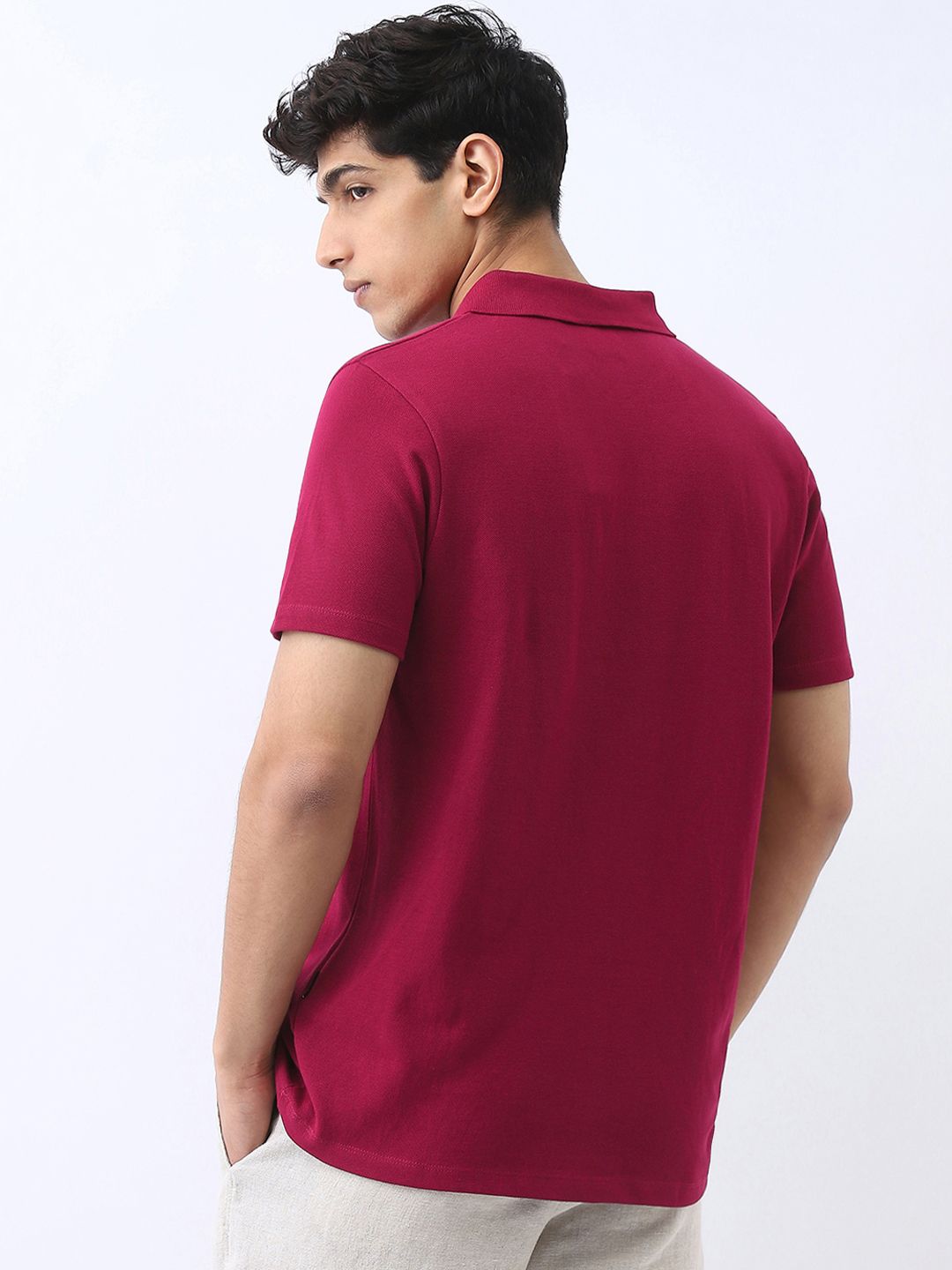 Urbano Fashion Men's Wine Solid Regular Fit Half Sleeve Polo Collar T-Shirt