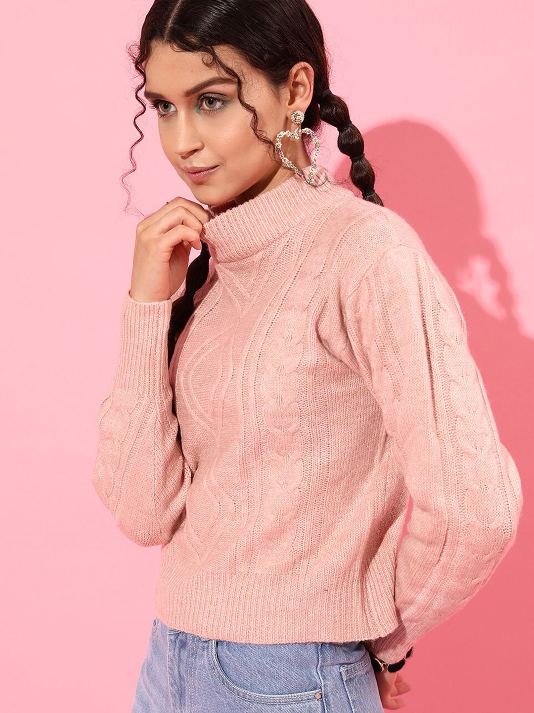 STREET 9 Women Elegant Peach Cable Knit Sweater