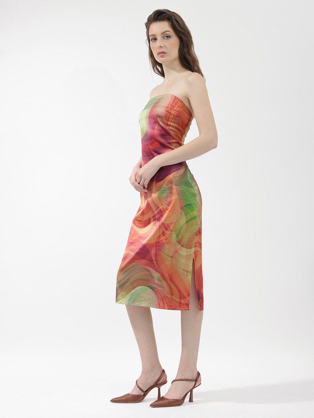RAREISM Abstract Printed Strapless Bodycon Midi Dress