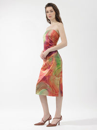 RAREISM Abstract Printed Strapless Bodycon Midi Dress