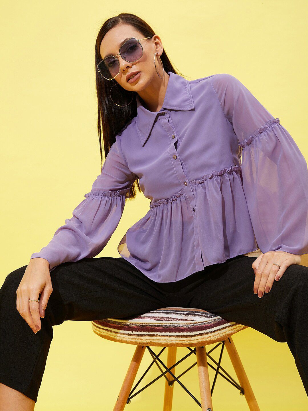 Athena Bell Sleeve Ruffles Shirt Style Top