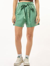 Bewakoof Women's Green Oversized Linen Shorts