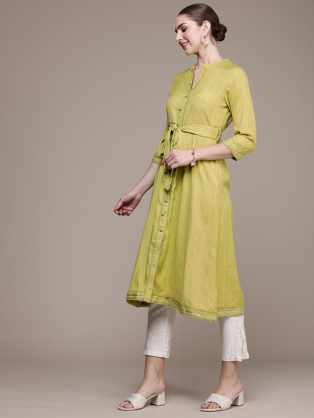 Anouk Women Woven Design Gotta Patti Dobby A-Line Kurta