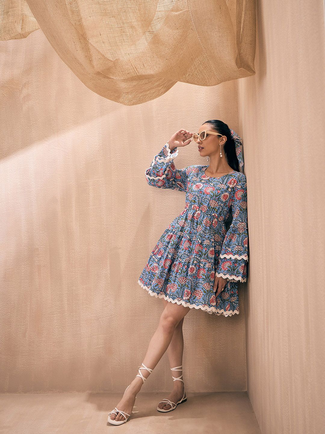 Pink Paprika by SASSAFRAS Round Neck Floral Print Fit and Flare Dress