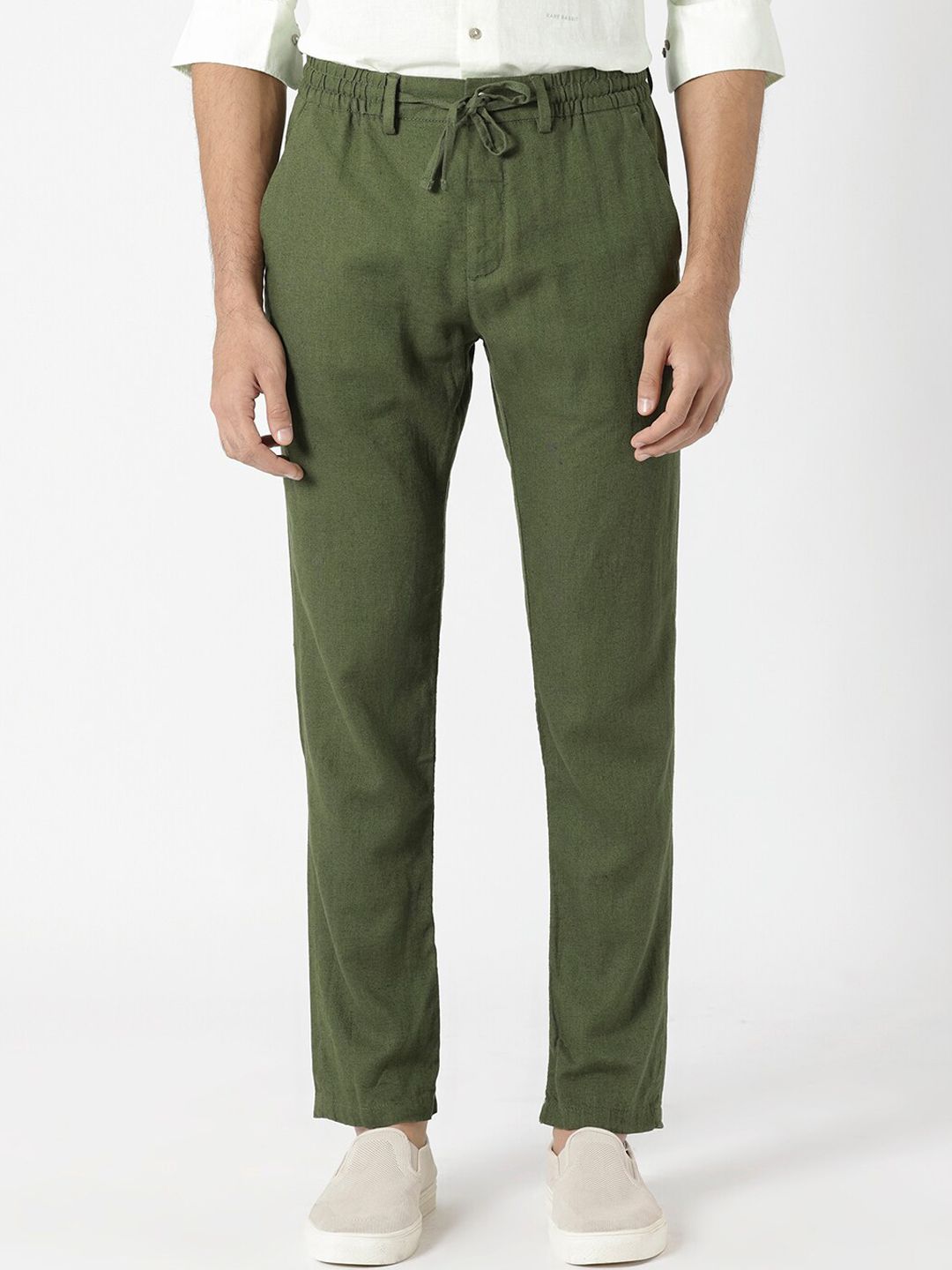 RARE RABBIT Men Linac Drawstring Slim Fit Cotton Trouser