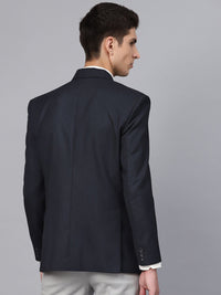 MANQ Men Navy Blue Slim Fit Solid Single Breasted Formal Blazer