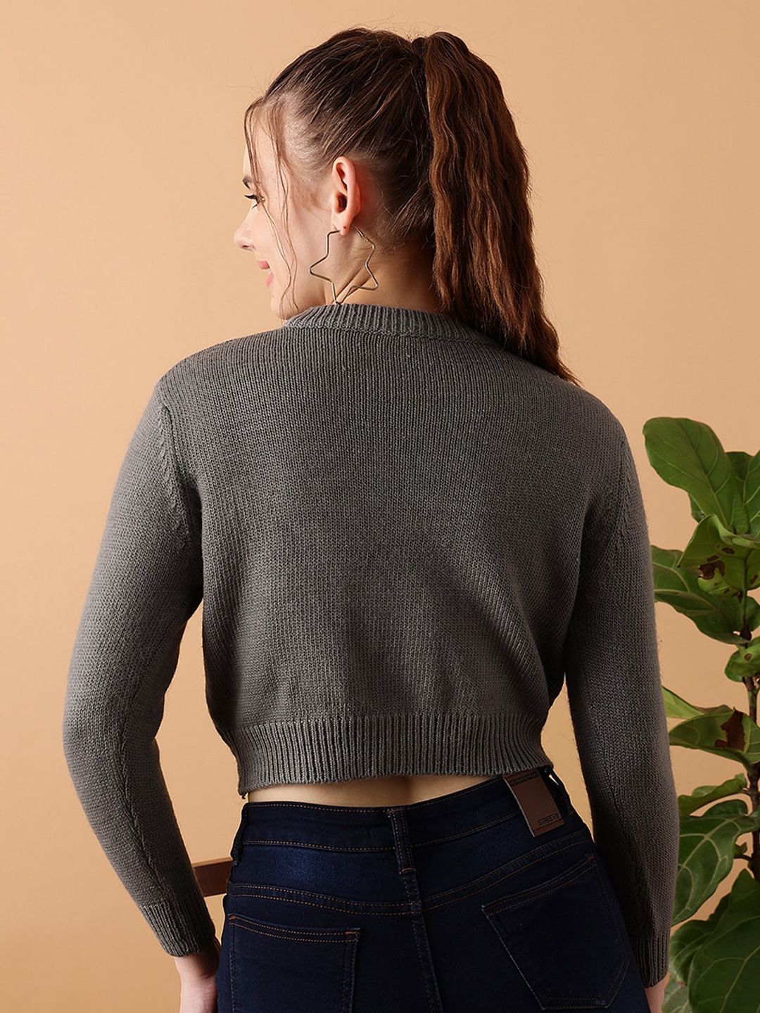 STREET 9 Cable Knit Crop Acrylic Sweater