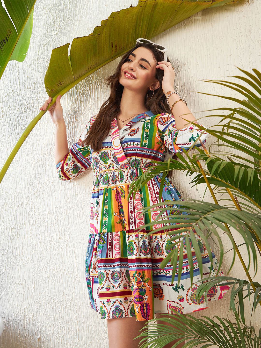 SASSAFRAS Ethnic Motif Printed Pure Cotton Fit and Flare Dress