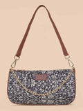ZOUK Ethnic Motifs Printed Structured Baguette Bag Handbags