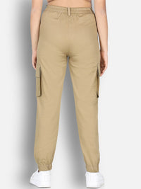 Cutiekins Girls Beige High-Rise Cargos Trouser