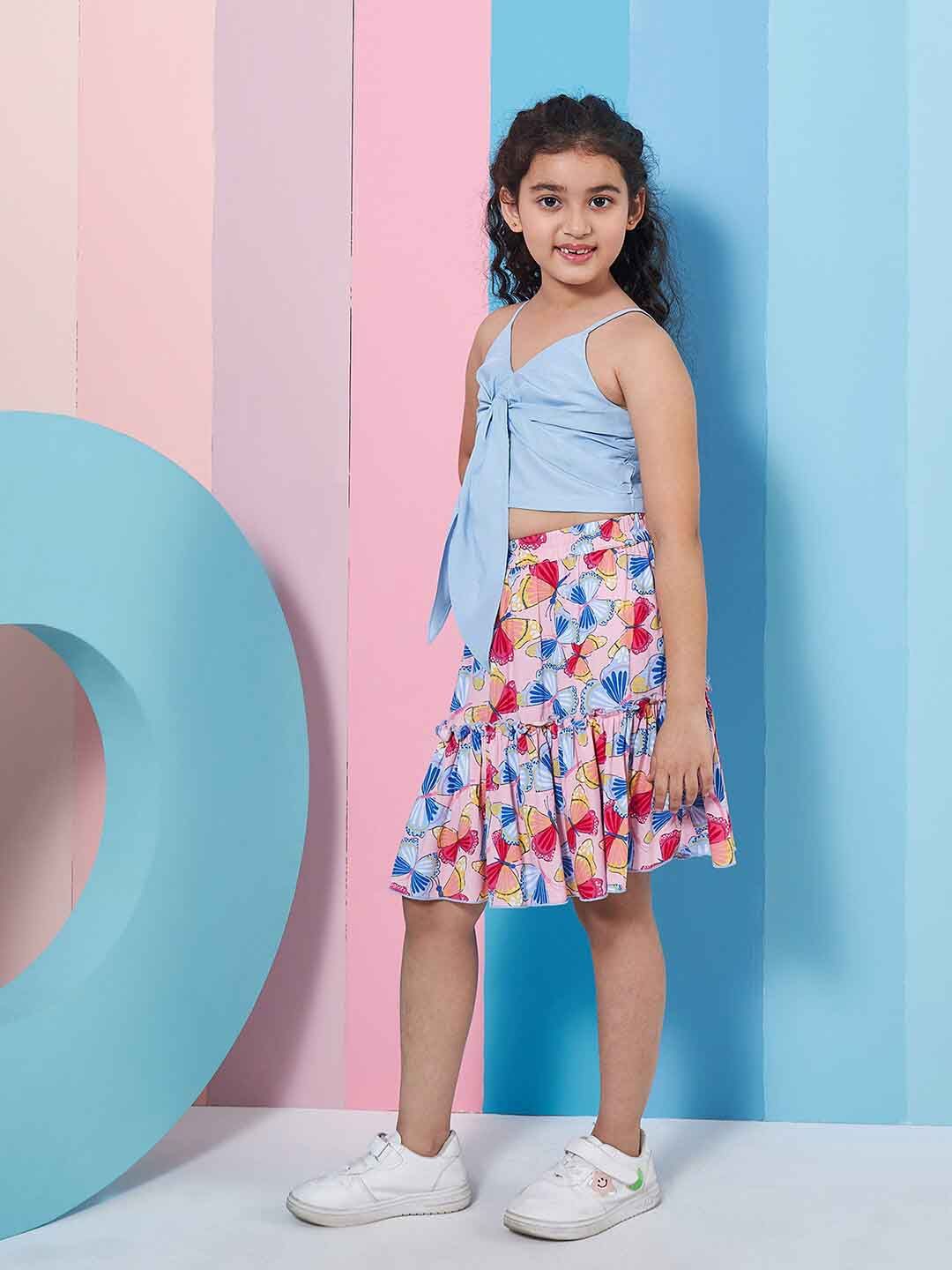 pspeaches Girls Printed Top with Skirt