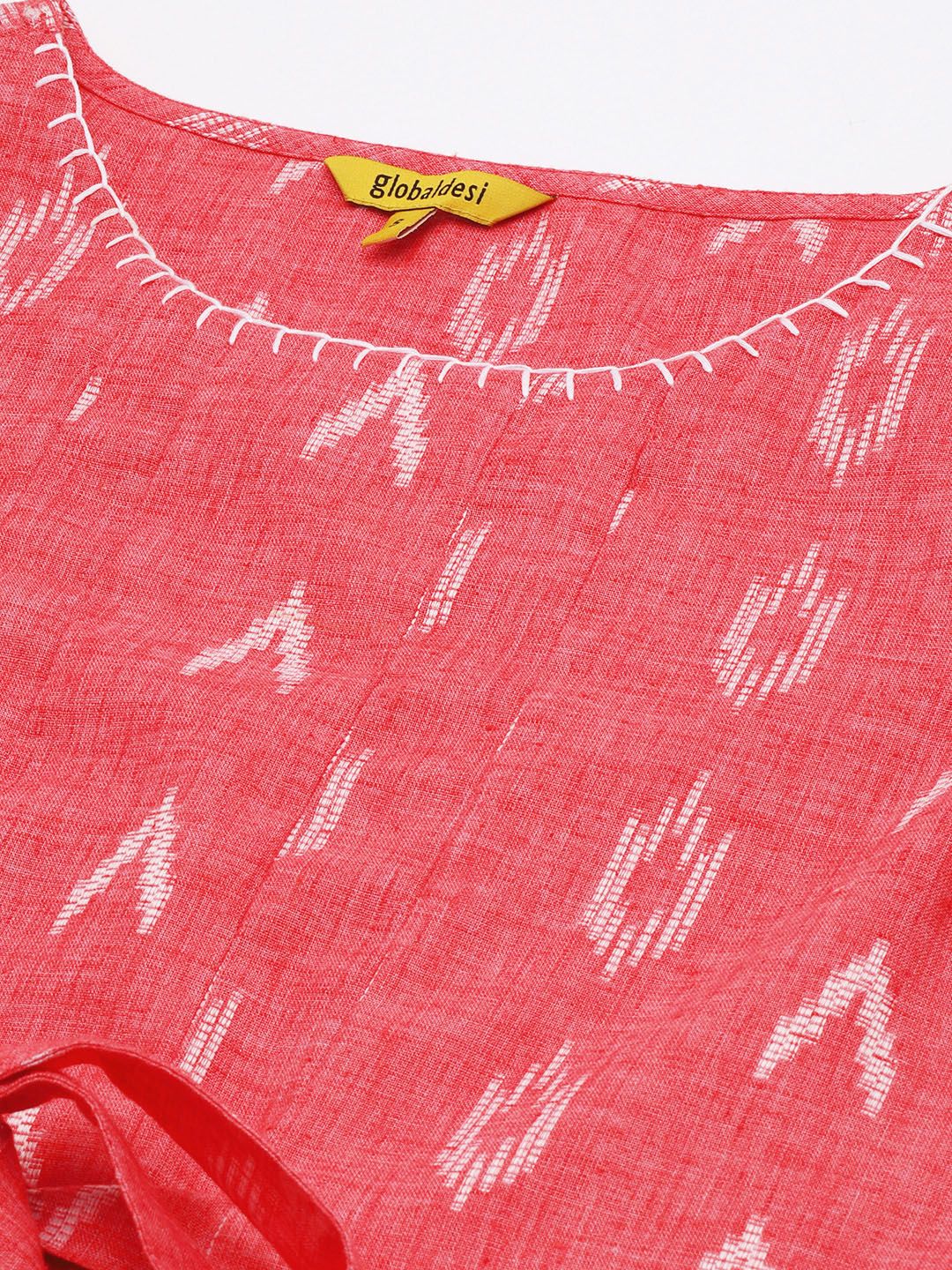 Global Desi Women Red Self-Design A-Line Dress