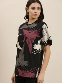 Difference of Opinion Women Black Conversational Printed Pure Cotton Oversized T-shirt