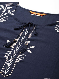 Indo Era Floral Printed Sequinned Pure Cotton Kurta With Trousers & Dupatta