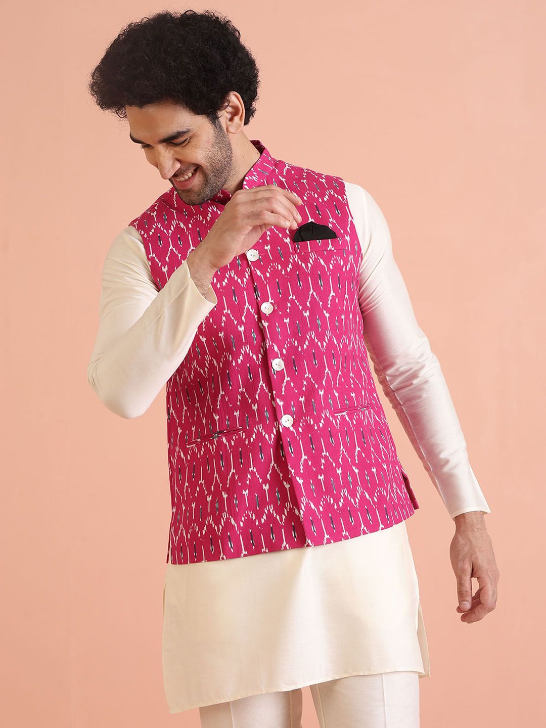 Kisah Lelaki Mandarin Collar Printed Nehru Jacket