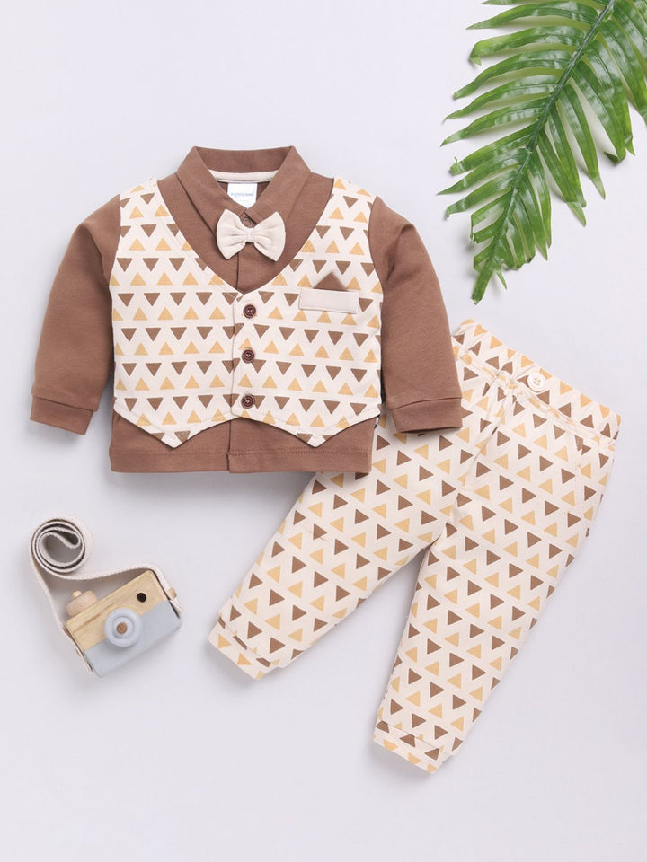 Moms Love Infant Boys Printed Pure Cotton Shirt with Joggers