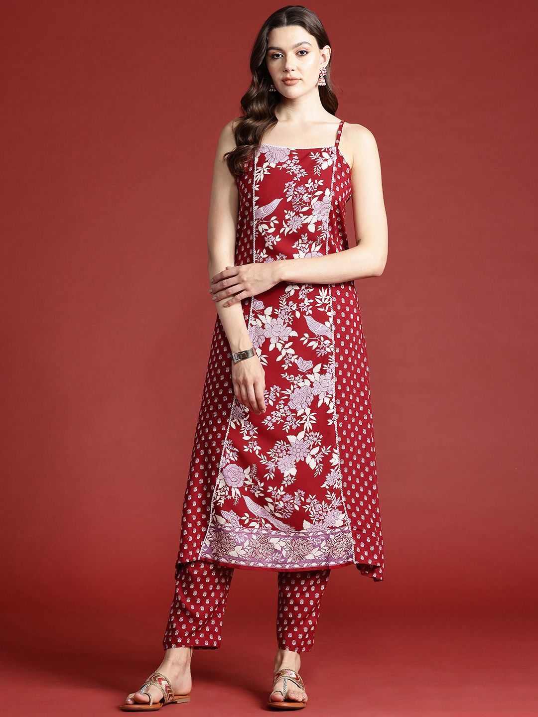 Anouk Floral Printed Regular Kurta with Trousers
