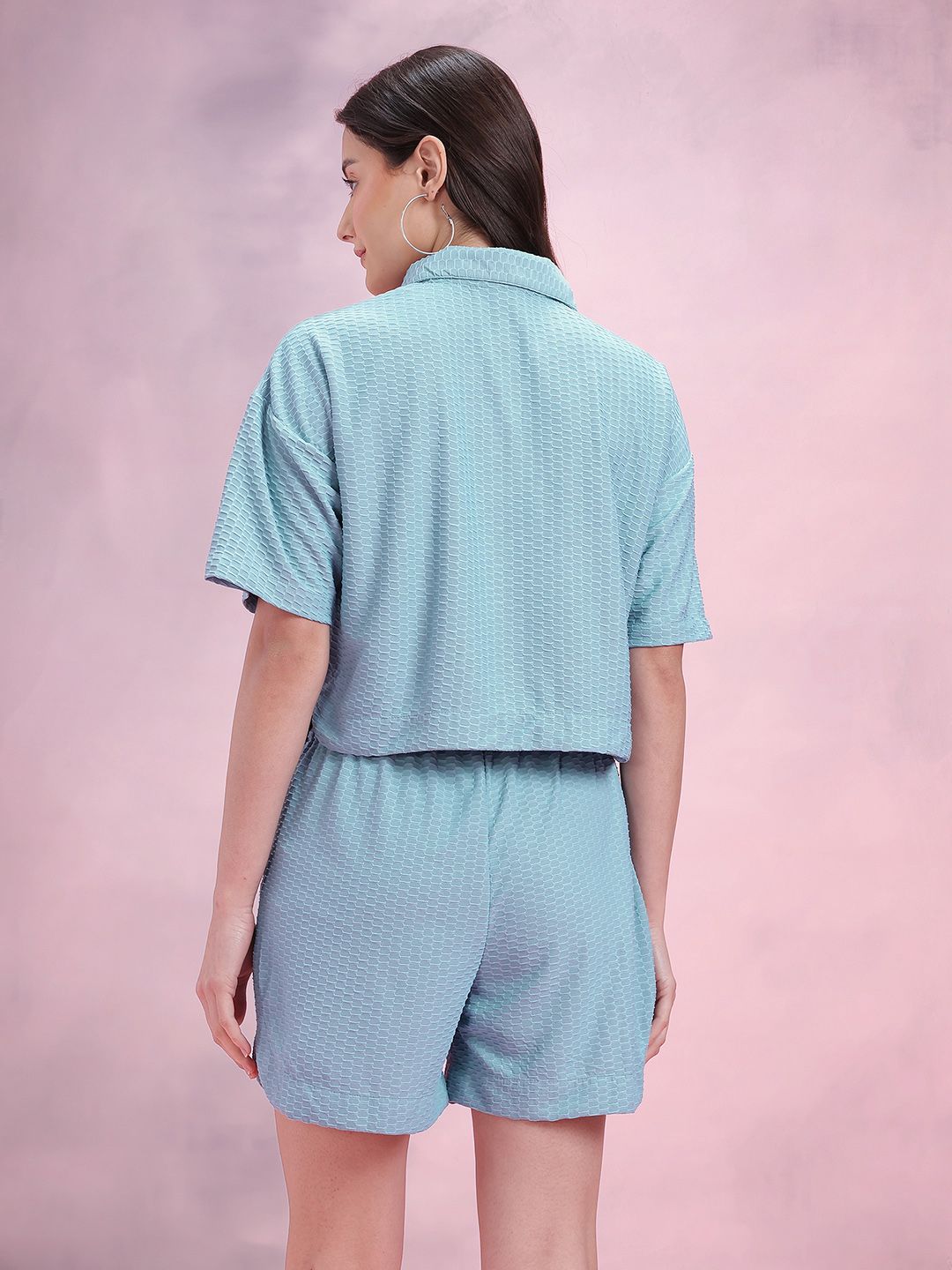 DressBerry Textured Polo Collar Top With Pull On Shorts Co-ords