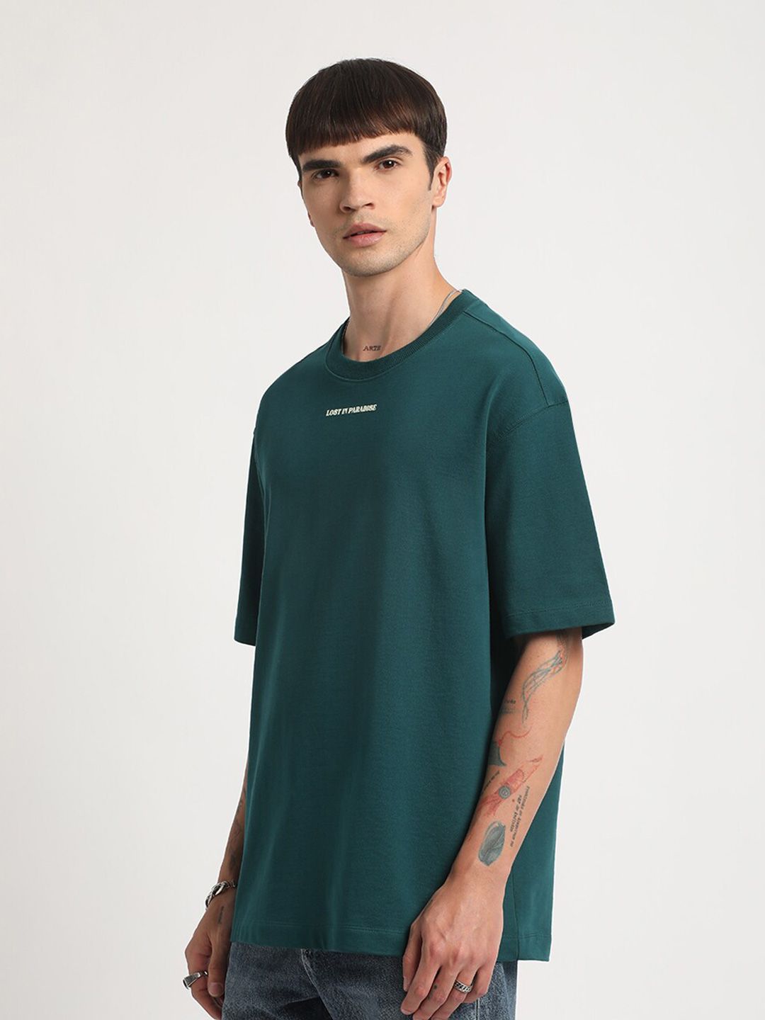 THE BEAR HOUSE Graphic Printed Round Neck Cotton Oversized T-shirt