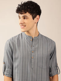 Anouk Striped Mandarin collar Pathani Short Kurta