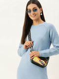 AND Women Blue Self-Design Jumper Dress