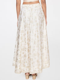 Global Desi Women Off White Gold-toned Printed Flared Maxi Skirt