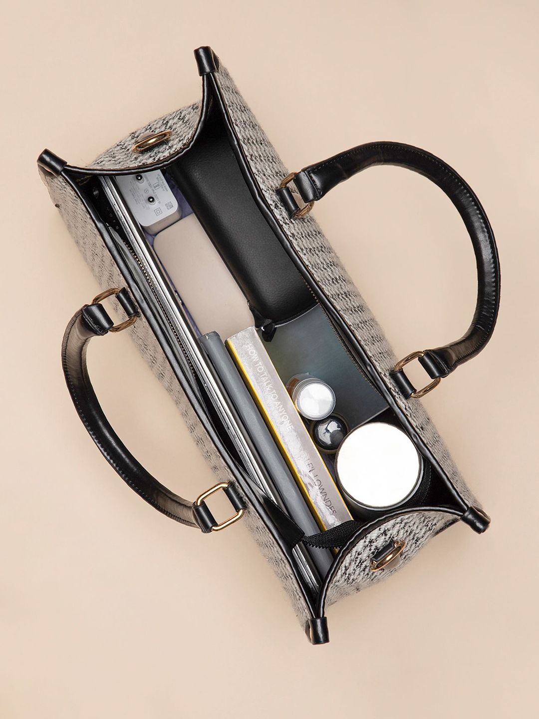 Berrylush Checked Structured Tote Bag with