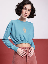 DressBerry Indie Printed Cropped Sweatshirt