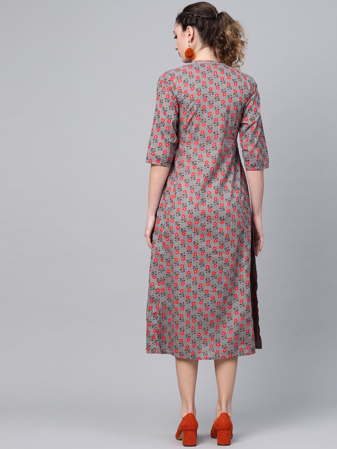 Gerua By Libas Women Charcoal Grey  Red Printed A-Line Dress
