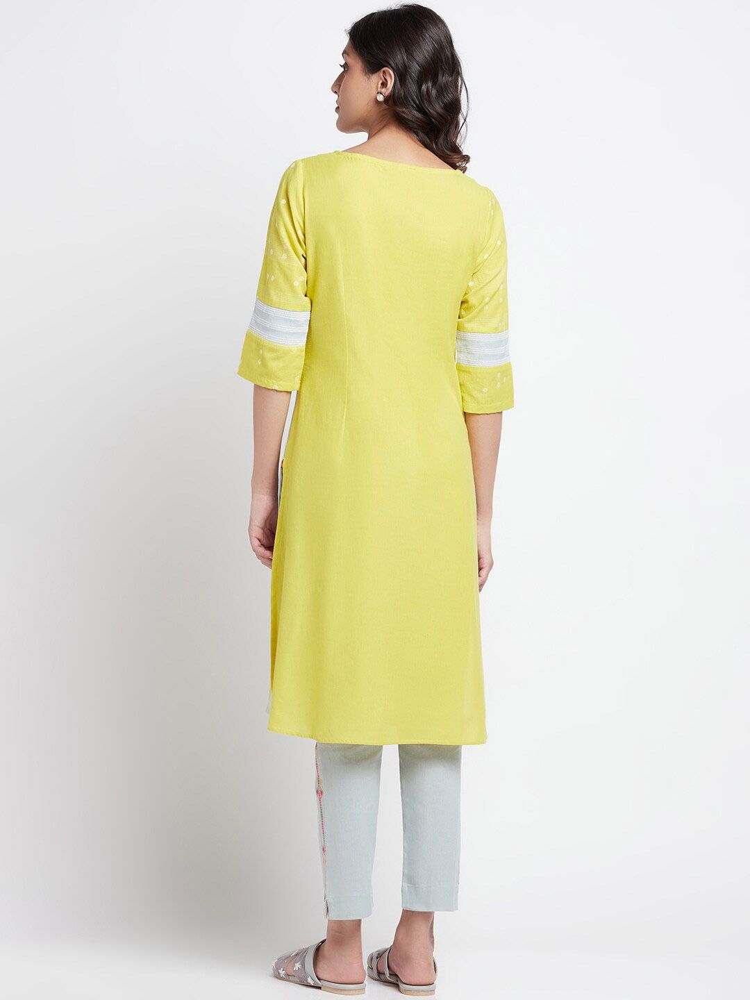 W Polka Dots Woven Design Keyhole Neck Straight Kurta