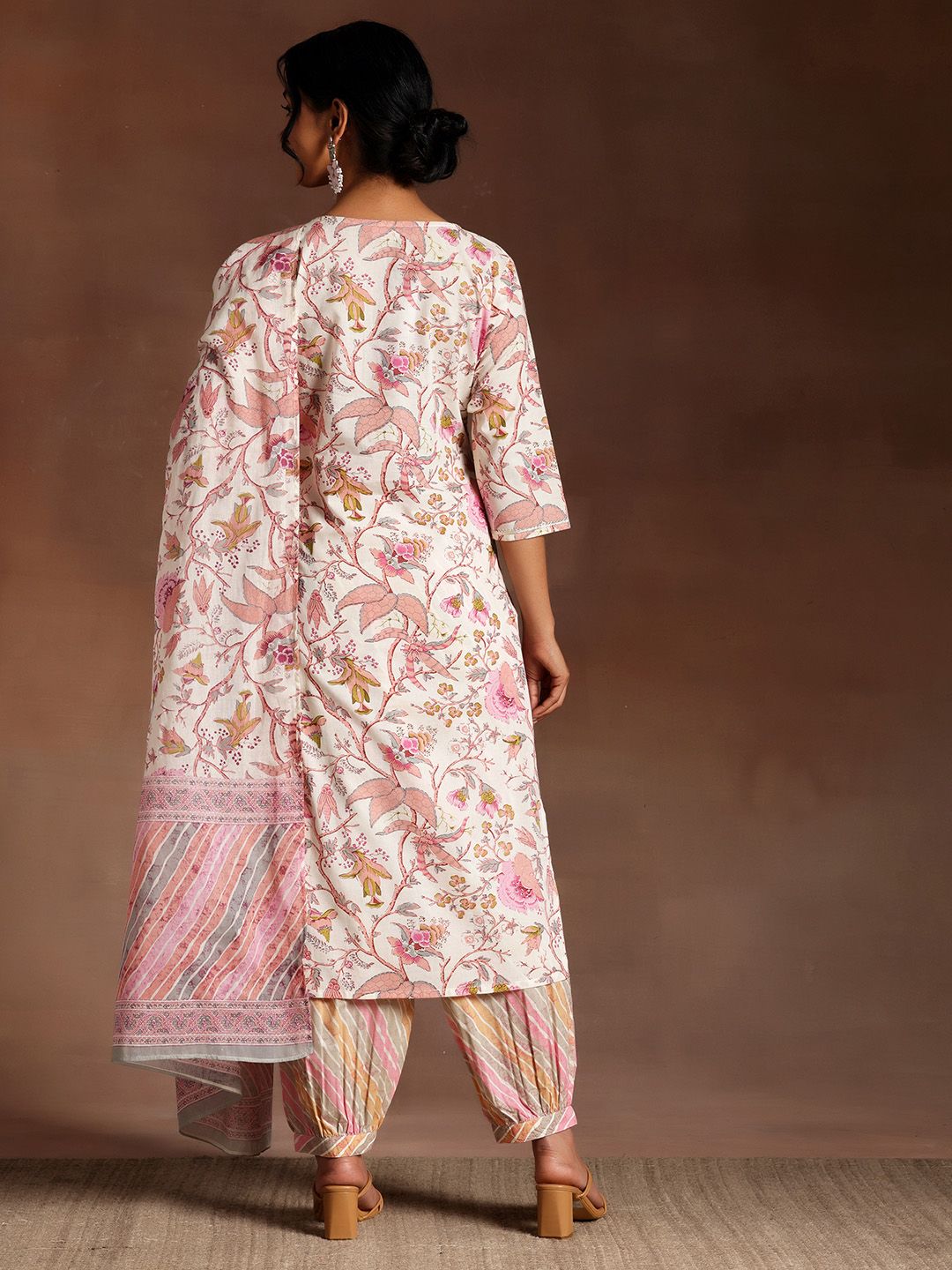 Libas Floral Printed Sequinned Pure Cotton Kurta with Salwar & Dupatta