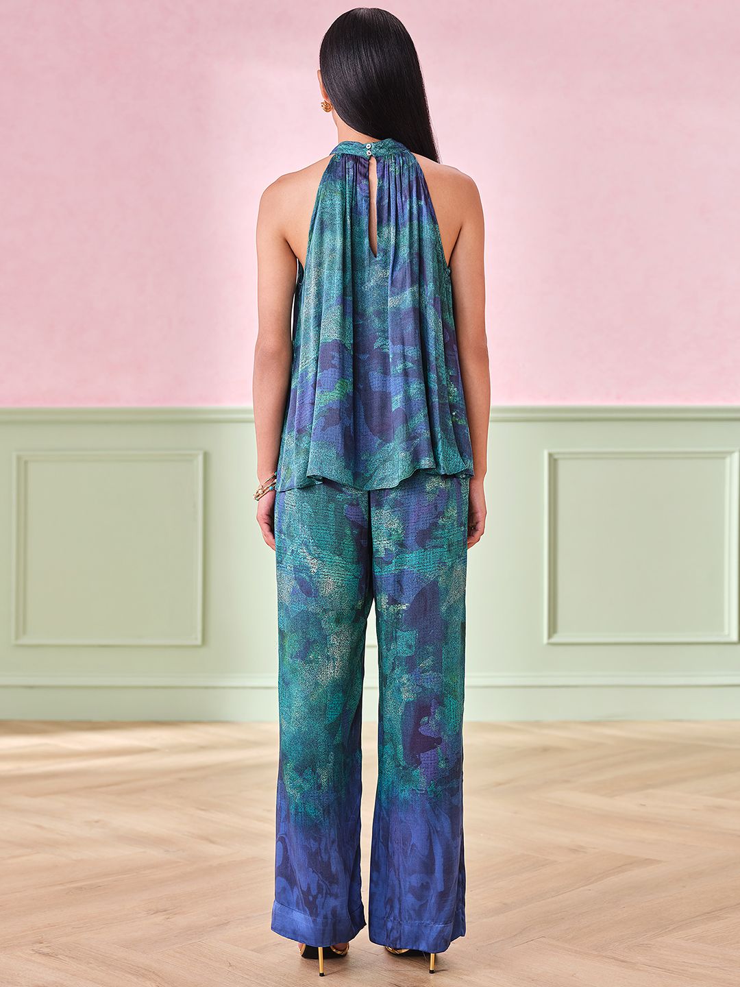AND Abstract Printed Mandarin Collar Top & Trousers
