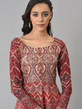 W Maroon & Beige Ethnic Motifs Chiffon Ethnic Maxi Dress