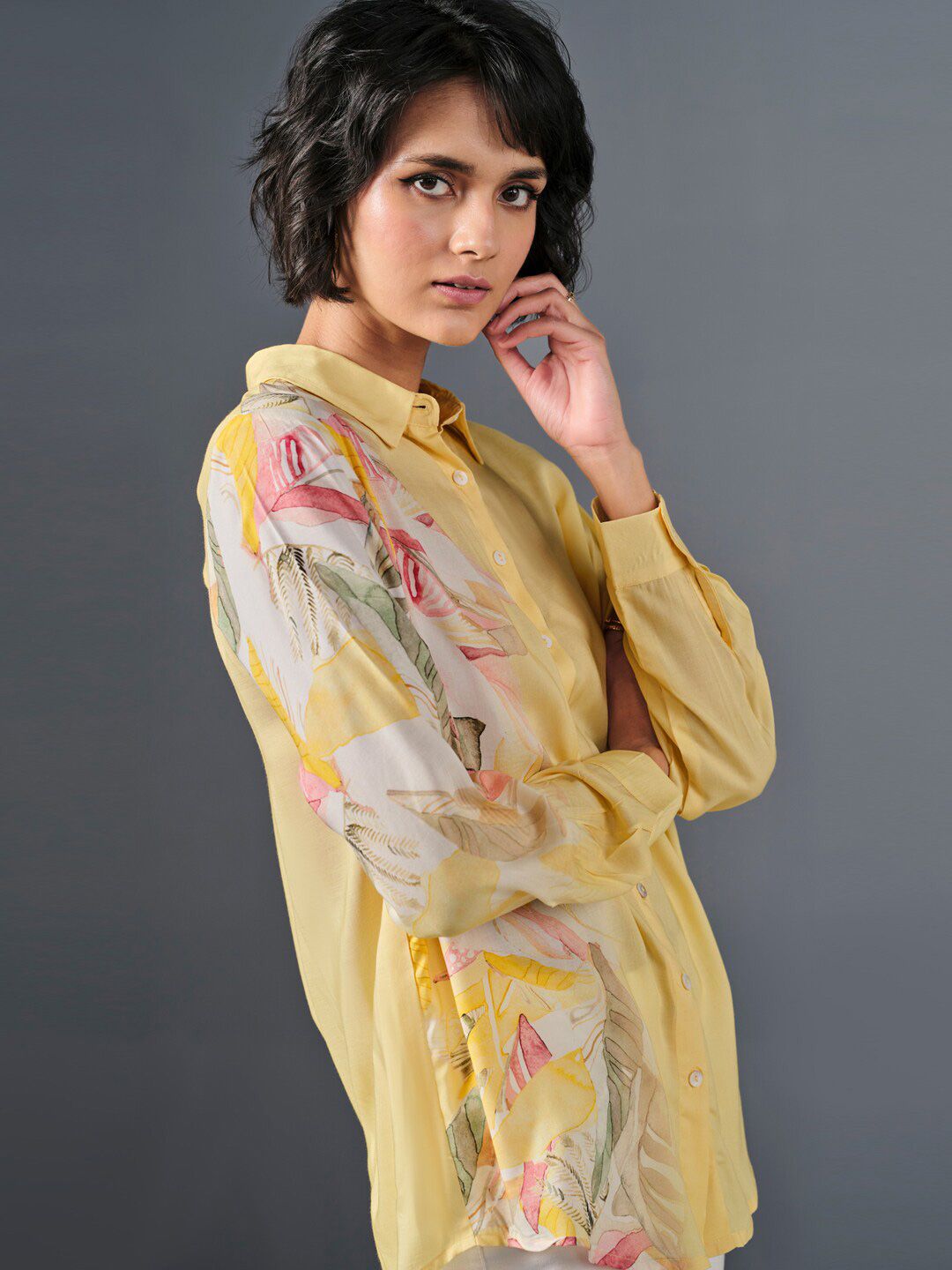 AND Shirt Collar Long Sleeves Floral Printed Shirt