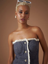 SASSAFRAS Jacquard Geometric Tweed Tube Top