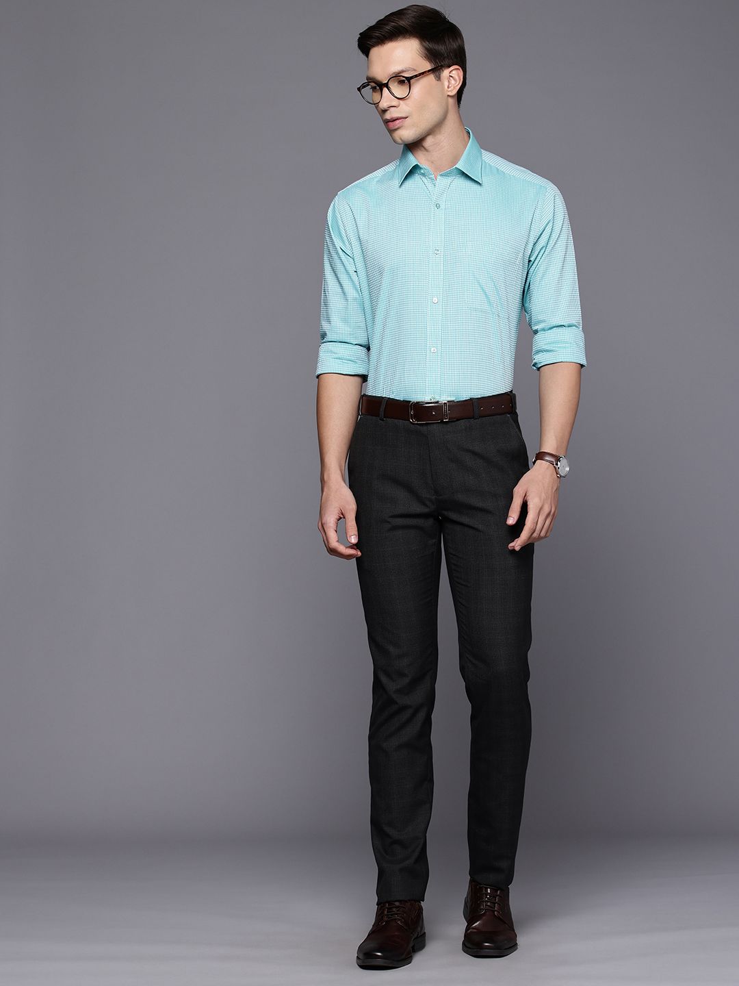 Raymond Slim Fit Self Design Textured Pure Cotton Formal Shirt