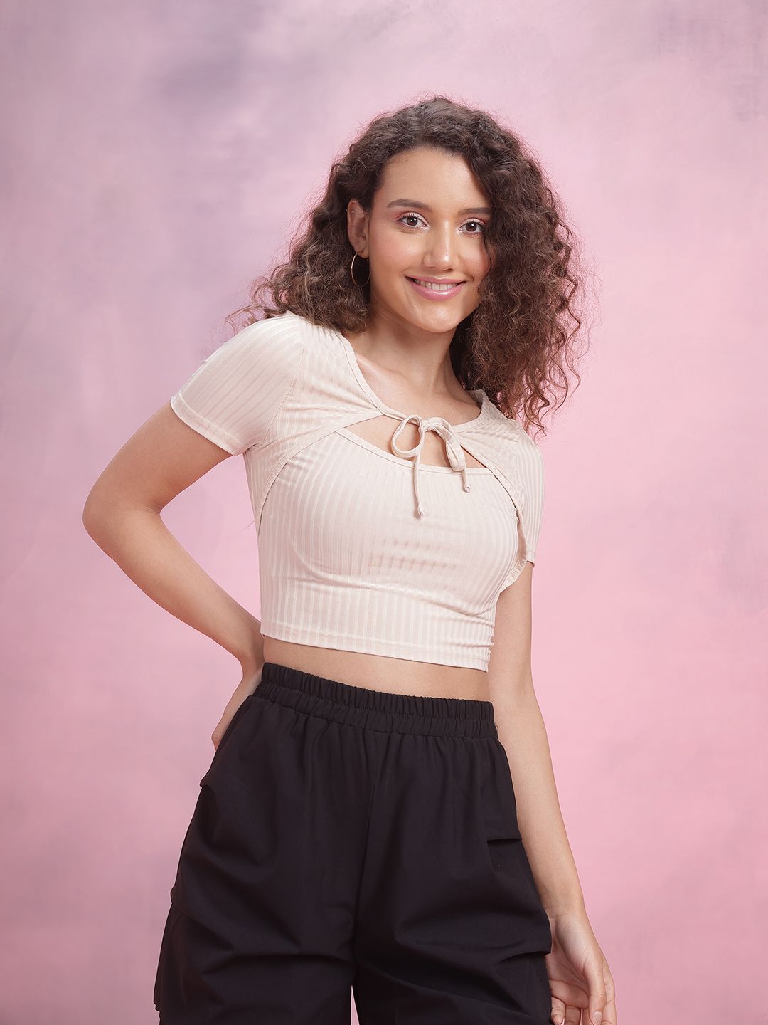 DressBerry Tie-Ups Shrug Detail Crop Top