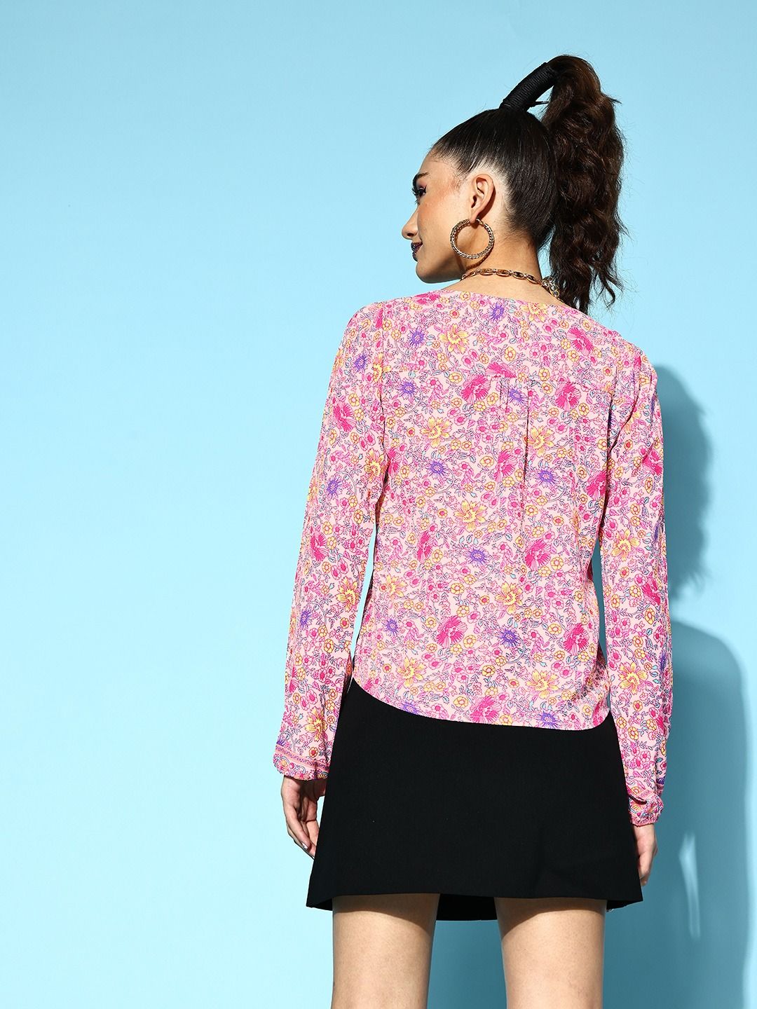 Berrylush Pretty Pink Floral Fluid Tie-Up Top