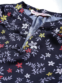 all about you Floral Print Satin Finish Mandarin Collar Puff Sleeve Top