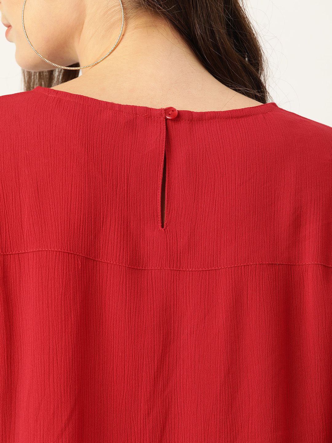 DressBerry Red & Blue Embroidered A-Line Top