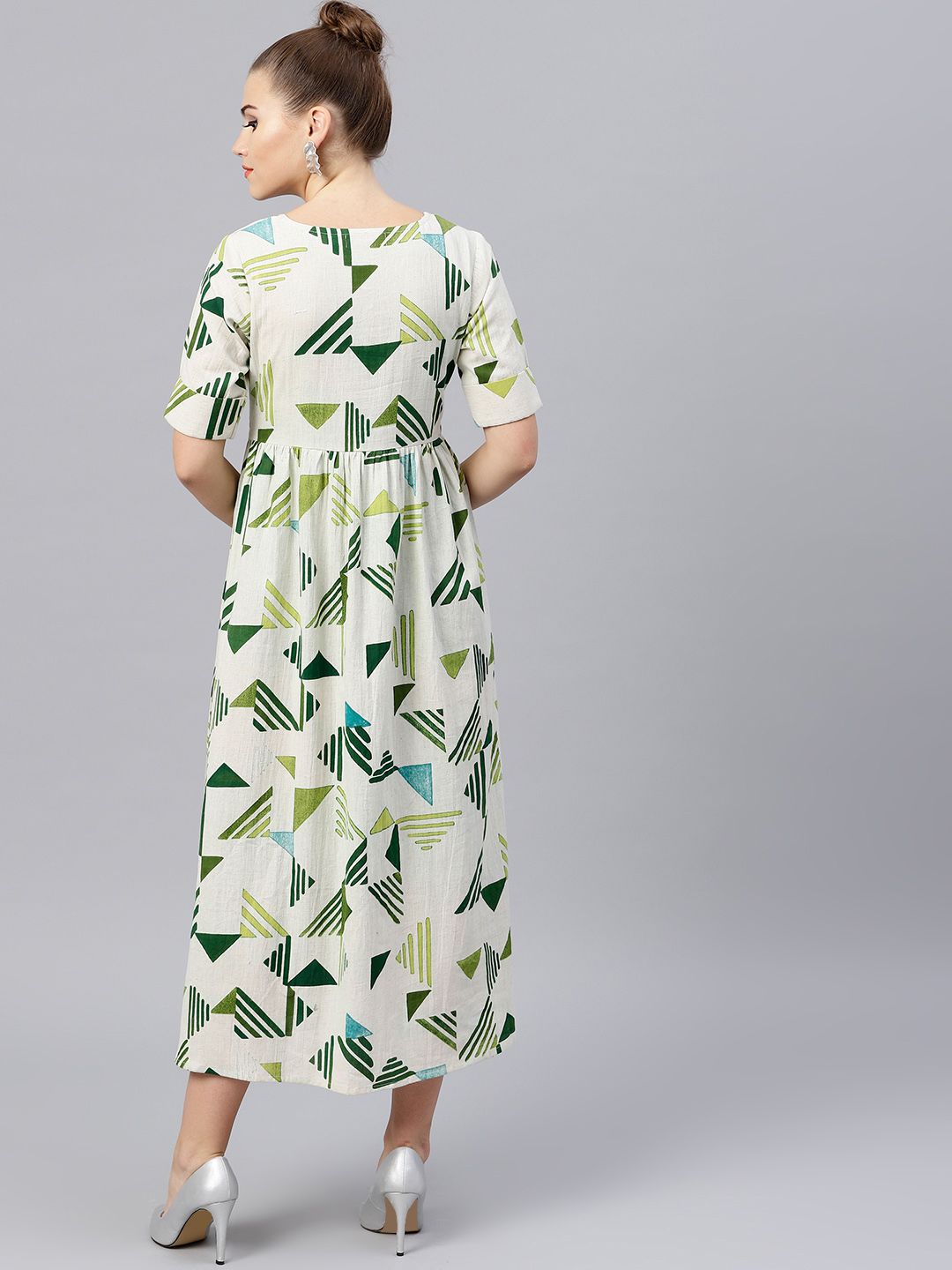 Gerua By Libas Women Off-White  Green Printed Maxi Dress