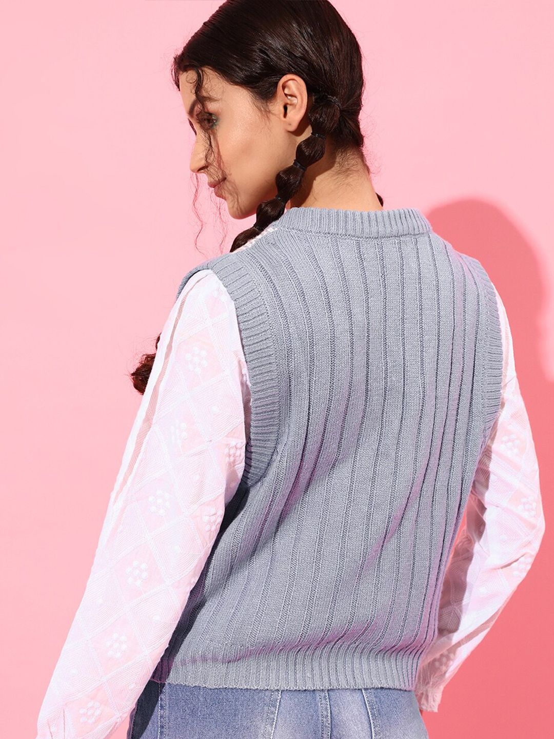 STREET 9 Women Beautiful Blue Checked Sweater