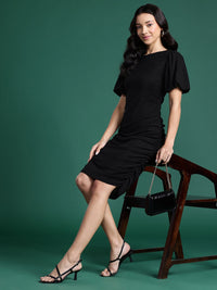 DressBerry Shimmer Finish Ruched Detail Puff Sleeve Mini Dress