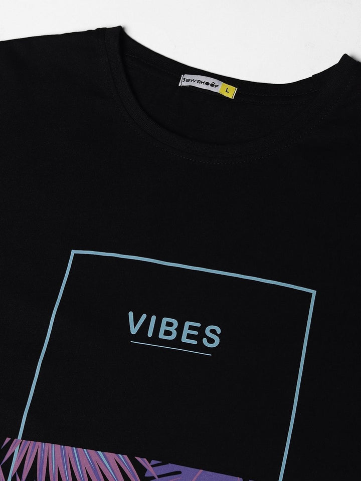 Bewakoof Men Black Printed Round Neck Pure Cotton T-shirt
