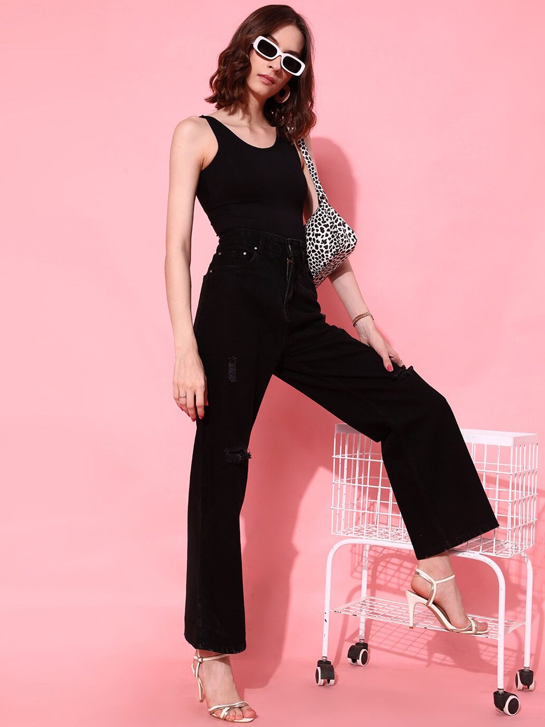 STREET 9 Women Black Flared Fit Cropped Jeans