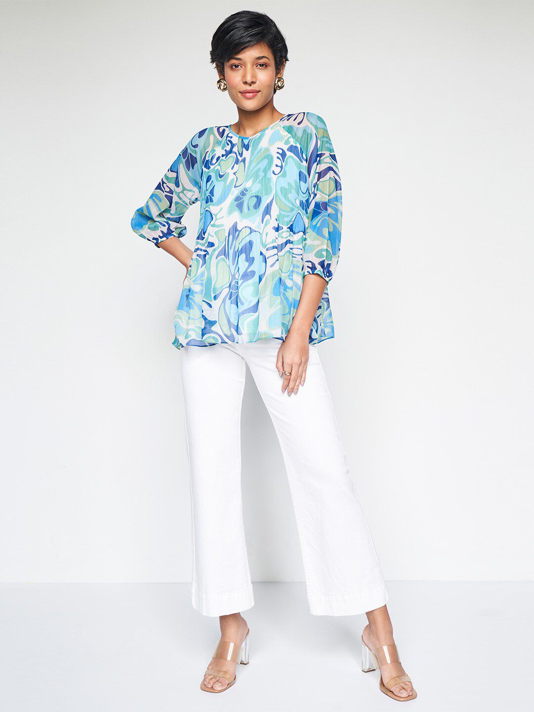 AND Floral Printed Puff Sleeves Top