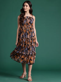 DressBerry Printed Tiered A-Line Midi Dress