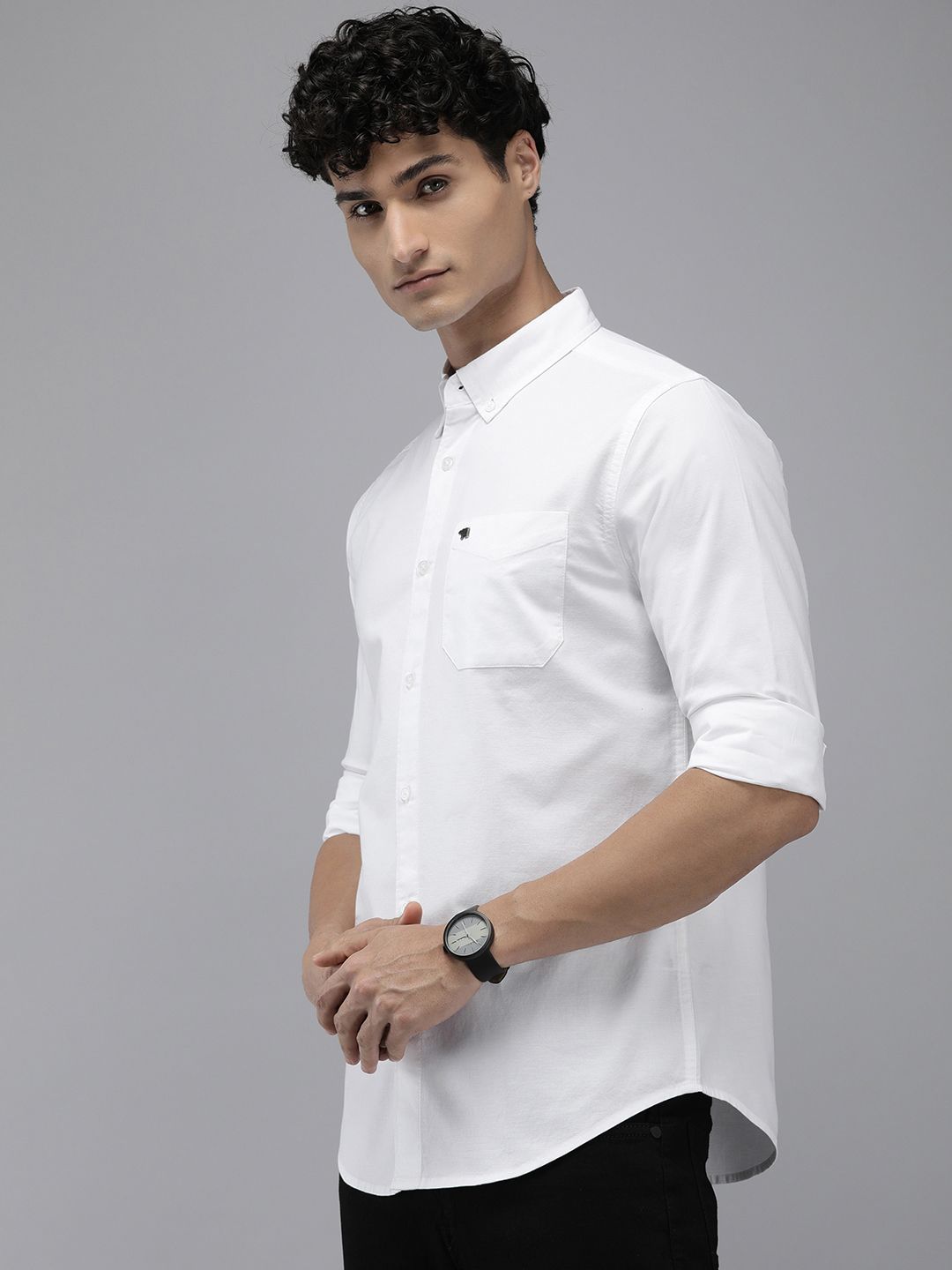 THE BEAR HOUSE Solid Slim Fit Pure Cotton Casual Shirt